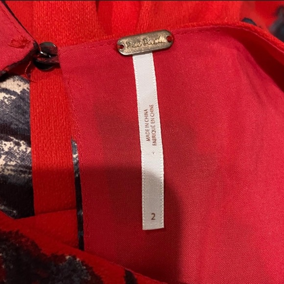 Free People Red Floral Pleated High Neck Mini Dress w/Pockets - Picture 5 of 7